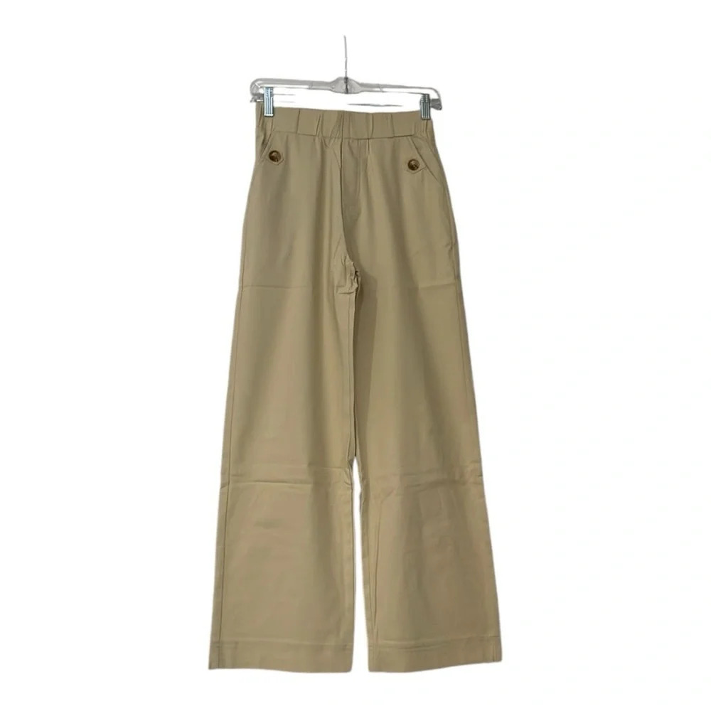NWOT Wide Leg Cropped Khaki Tan Elastic Waist Pull On Casual Pants Size S